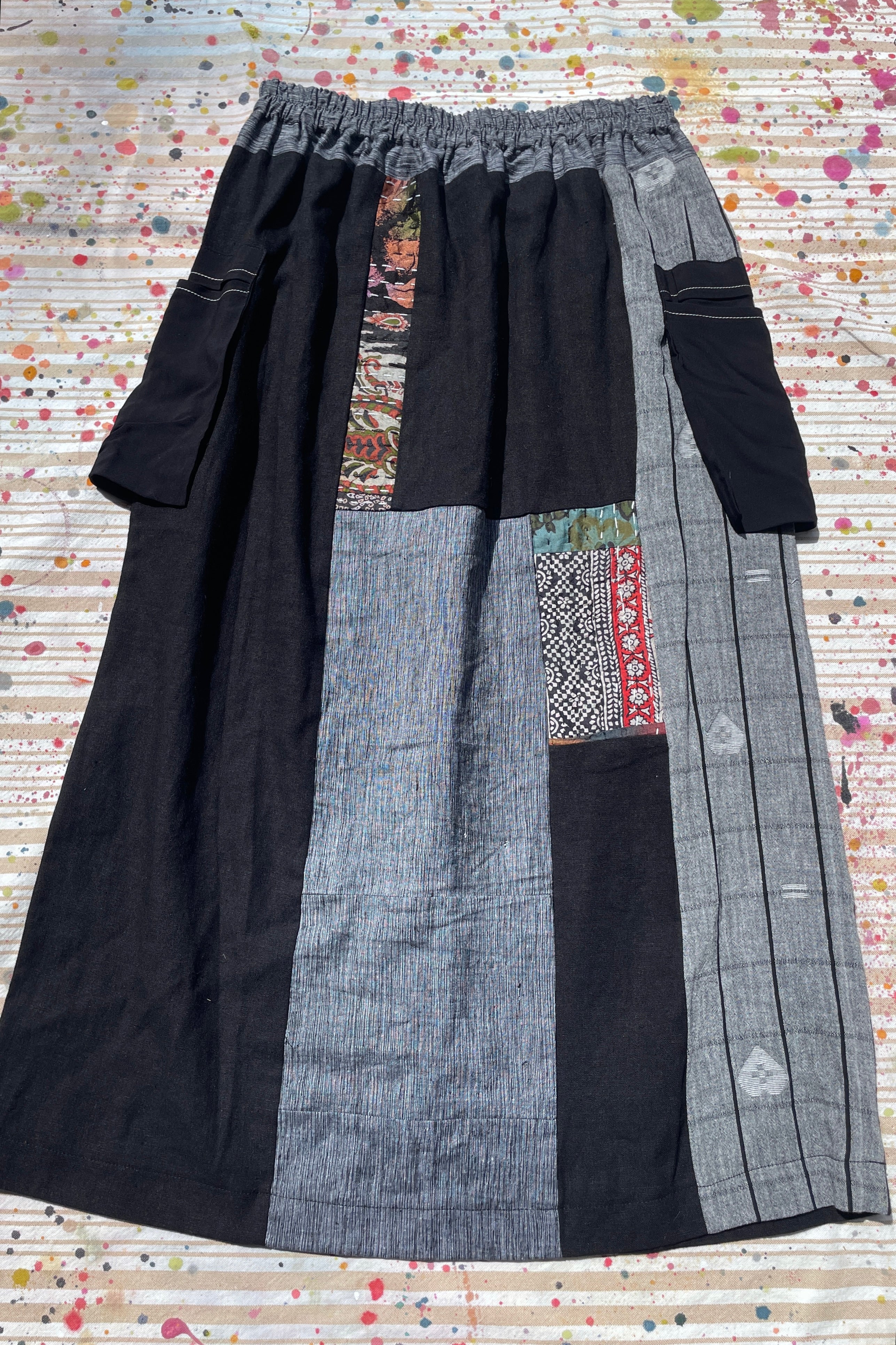 Hand-Pieced Zero-Waste Utility Cargo Midi Skirt