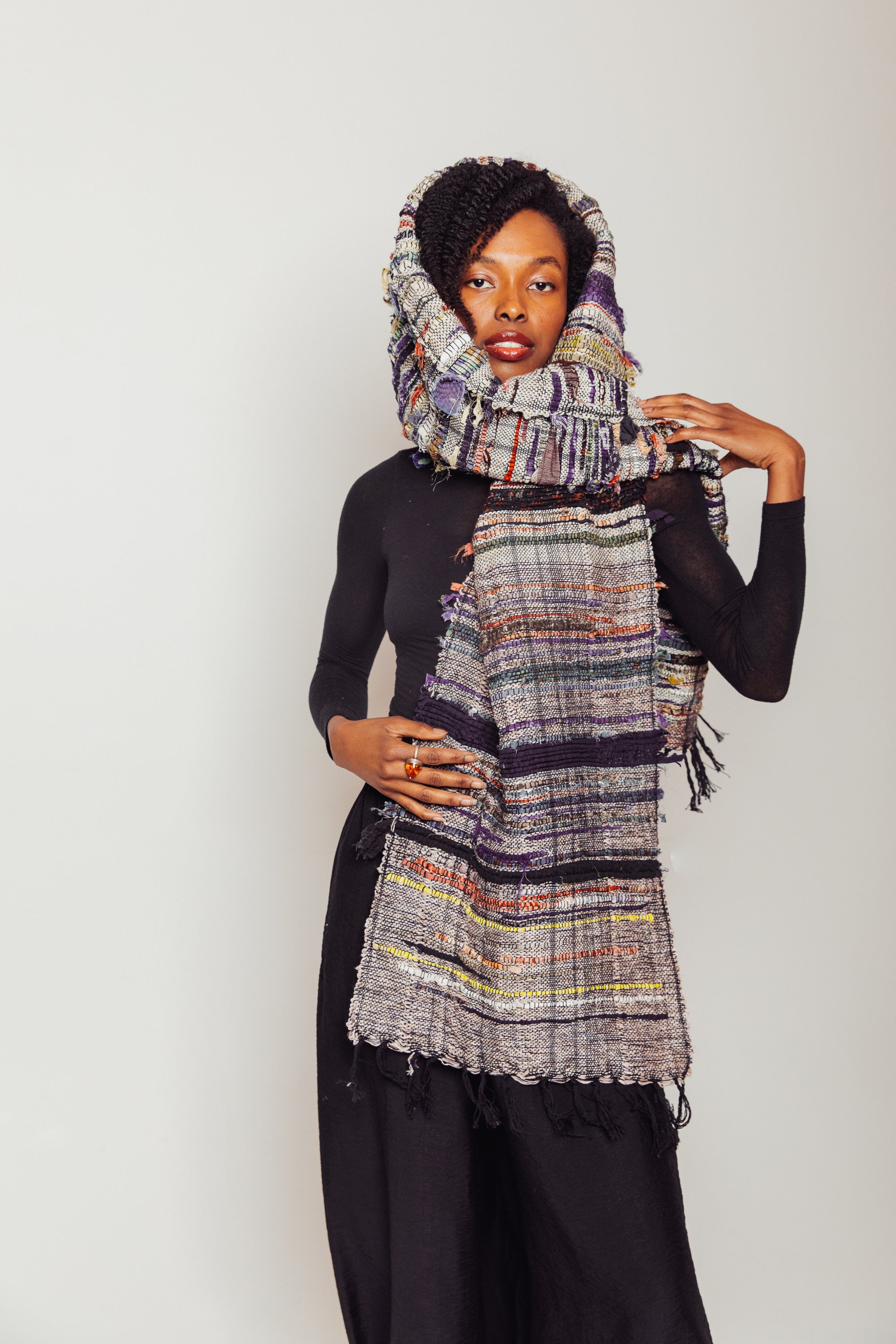 Studio-Woven Zero-Waste Hooded Scarf
