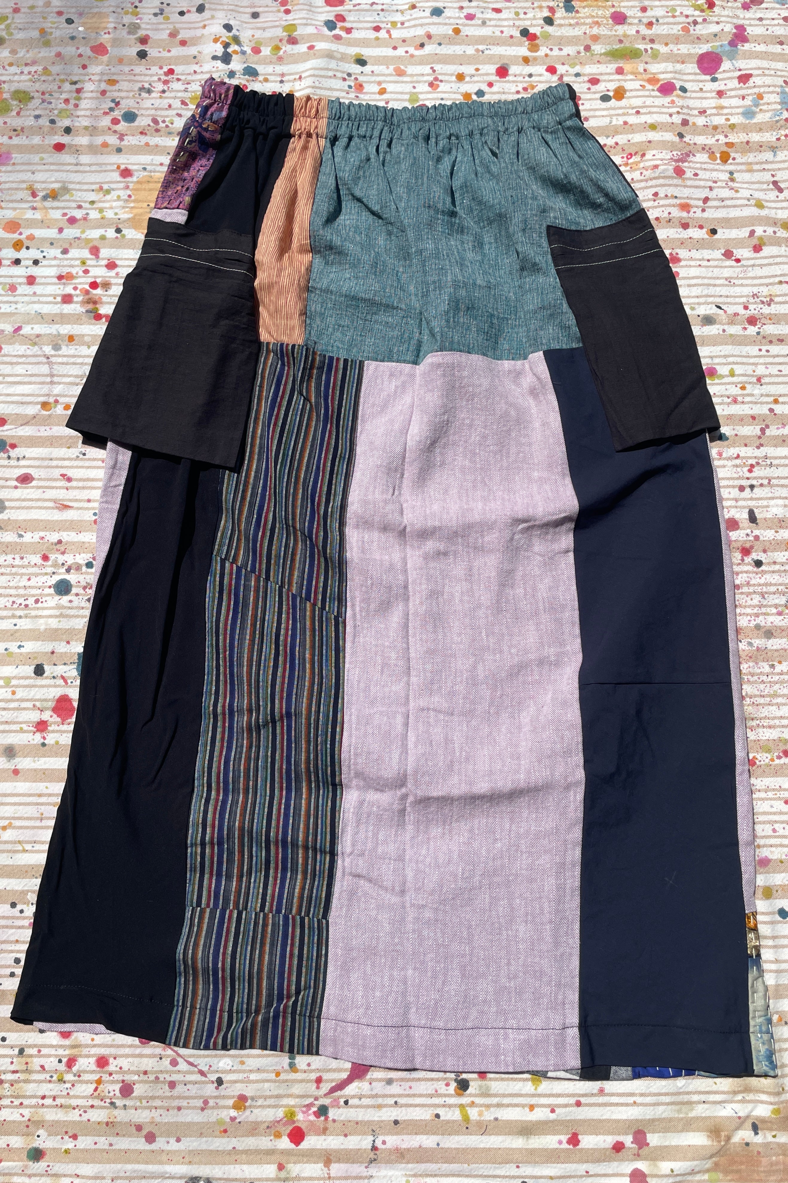 Hand-Pieced Zero-Waste Utility Cargo Midi Skirt