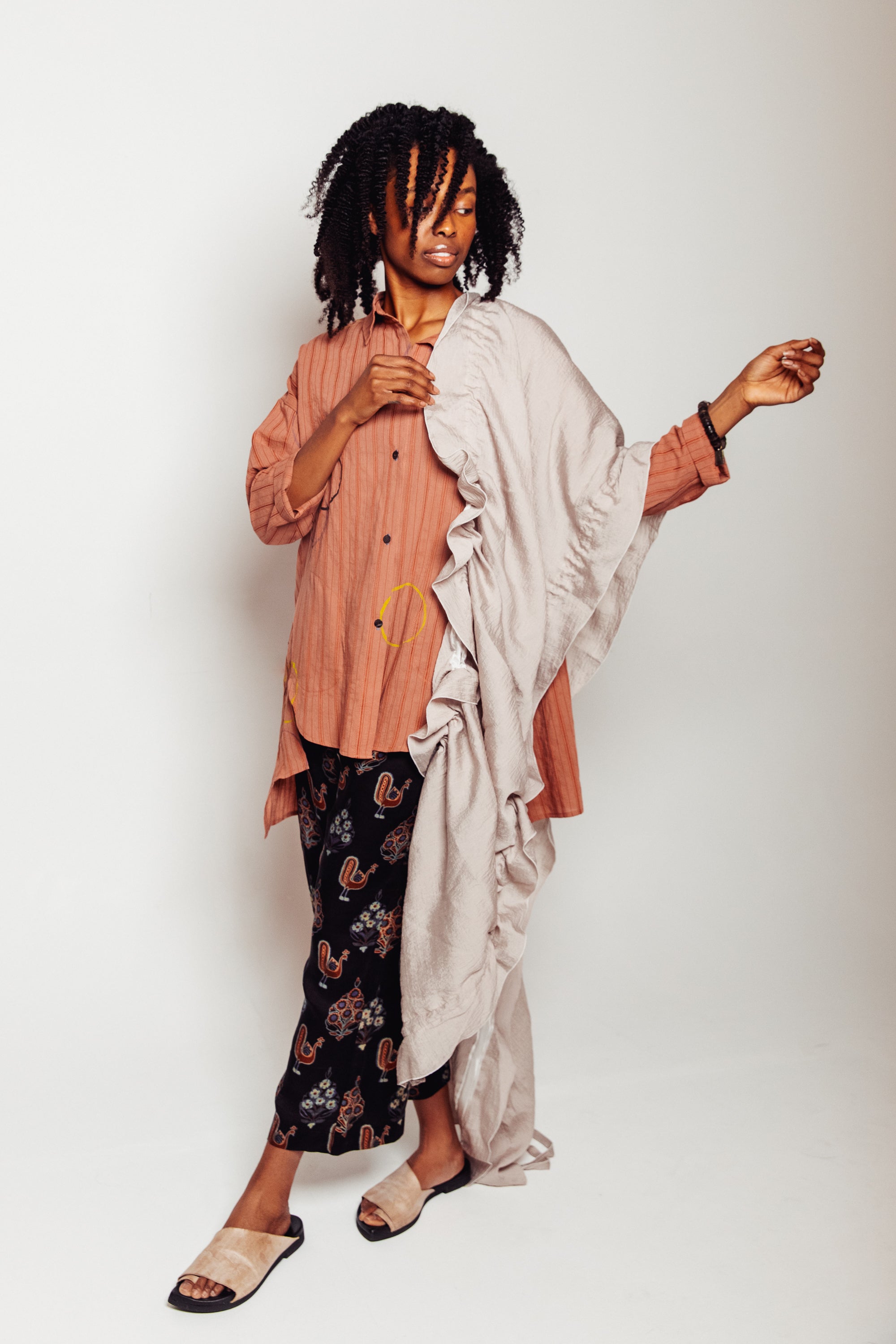 Modal and Nylon Kinetic Scarf droped over model's shoulder | Megan-Ilene Zero-Waste Studio