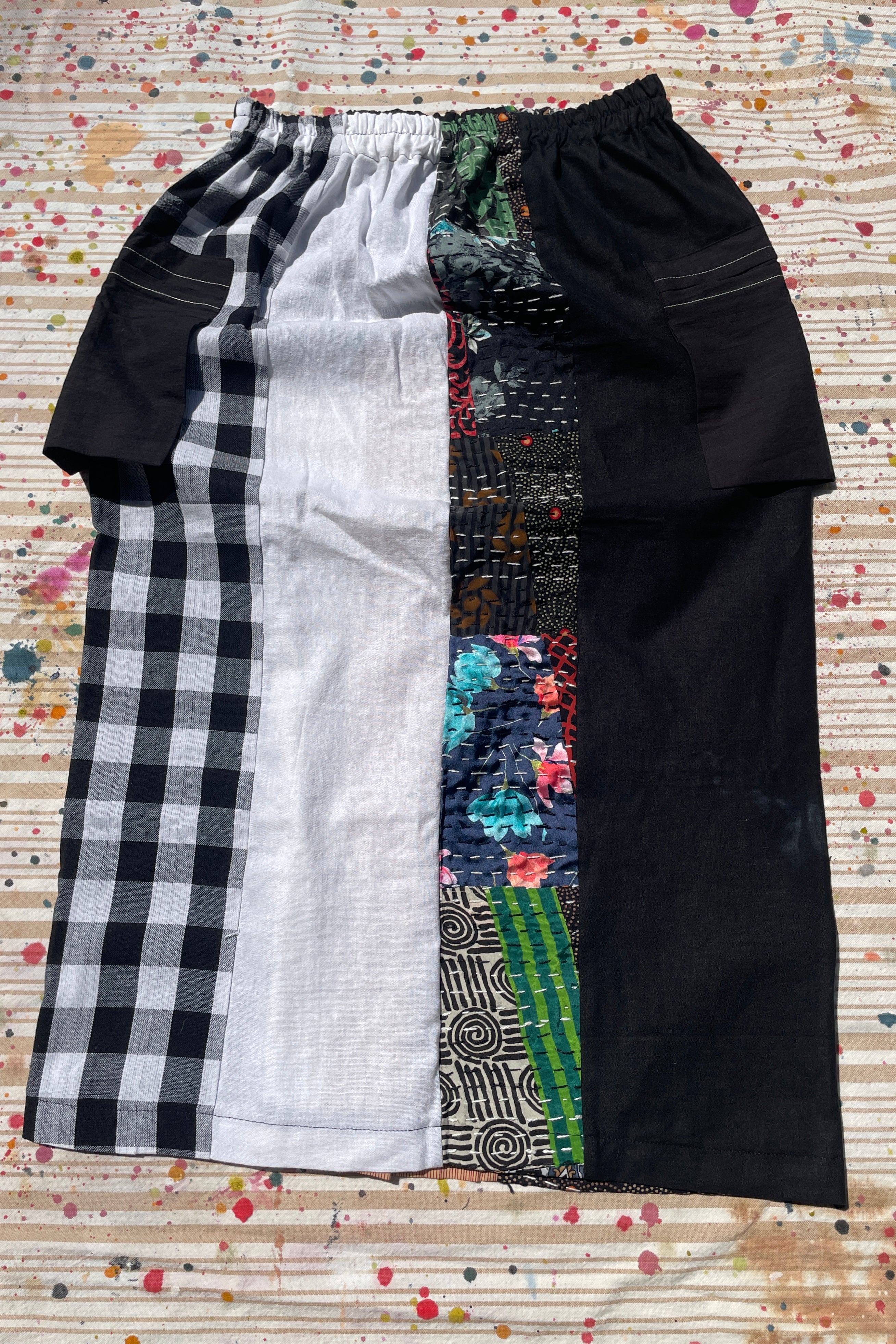 Hand-Pieced Zero-Waste Utility Cargo Midi Skirt