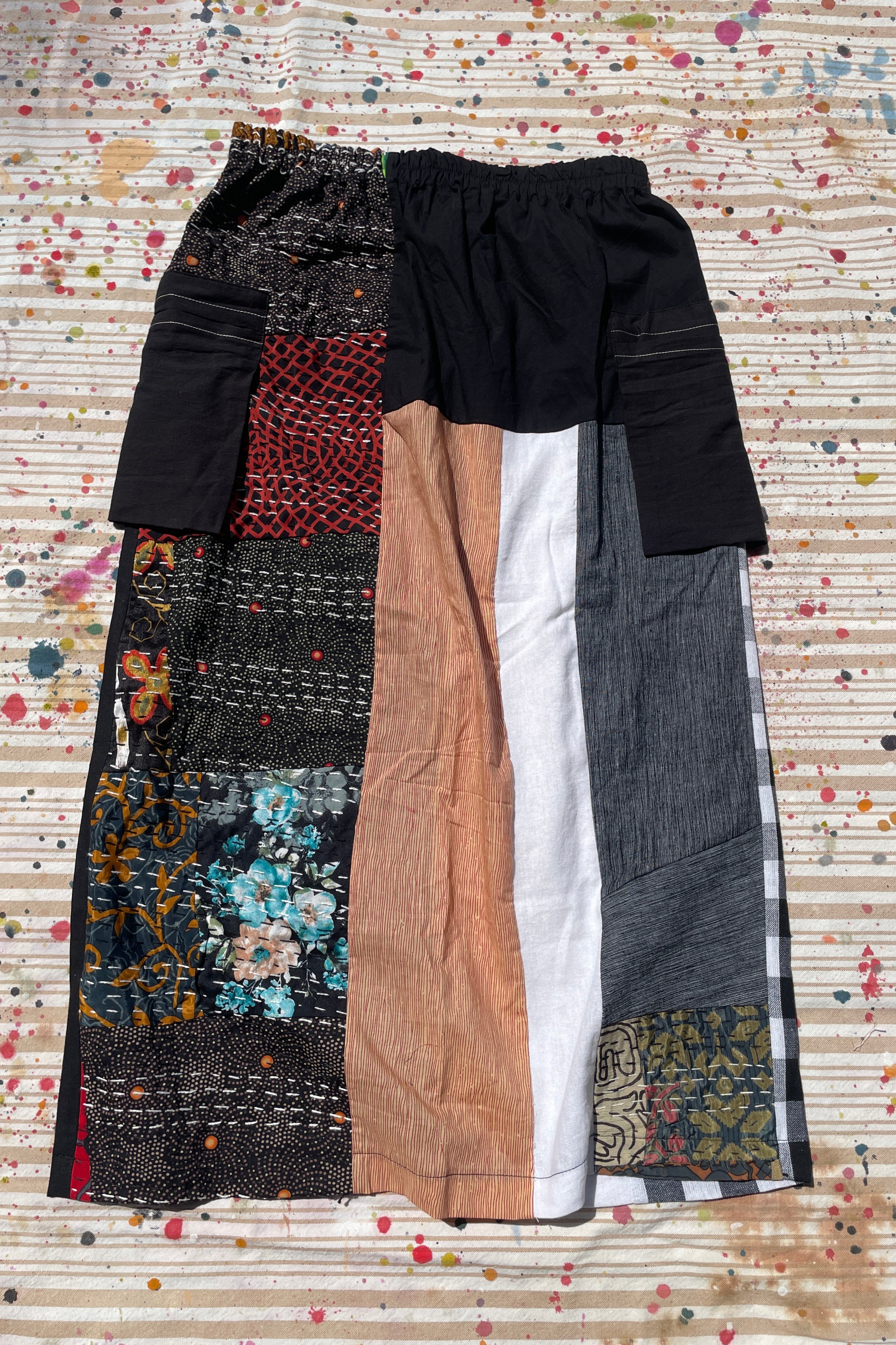 Hand-Pieced Zero-Waste Utility Cargo Midi Skirt