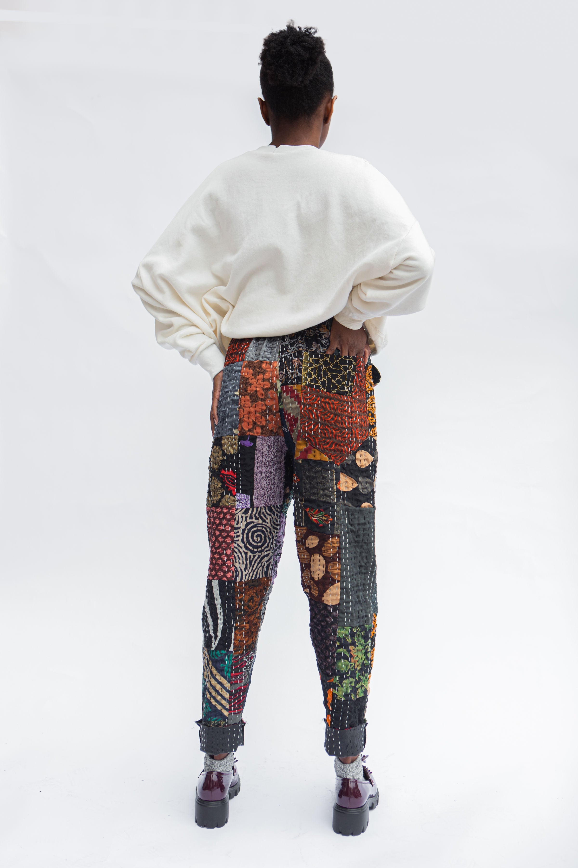 Pocket Pant, Cream Kantha