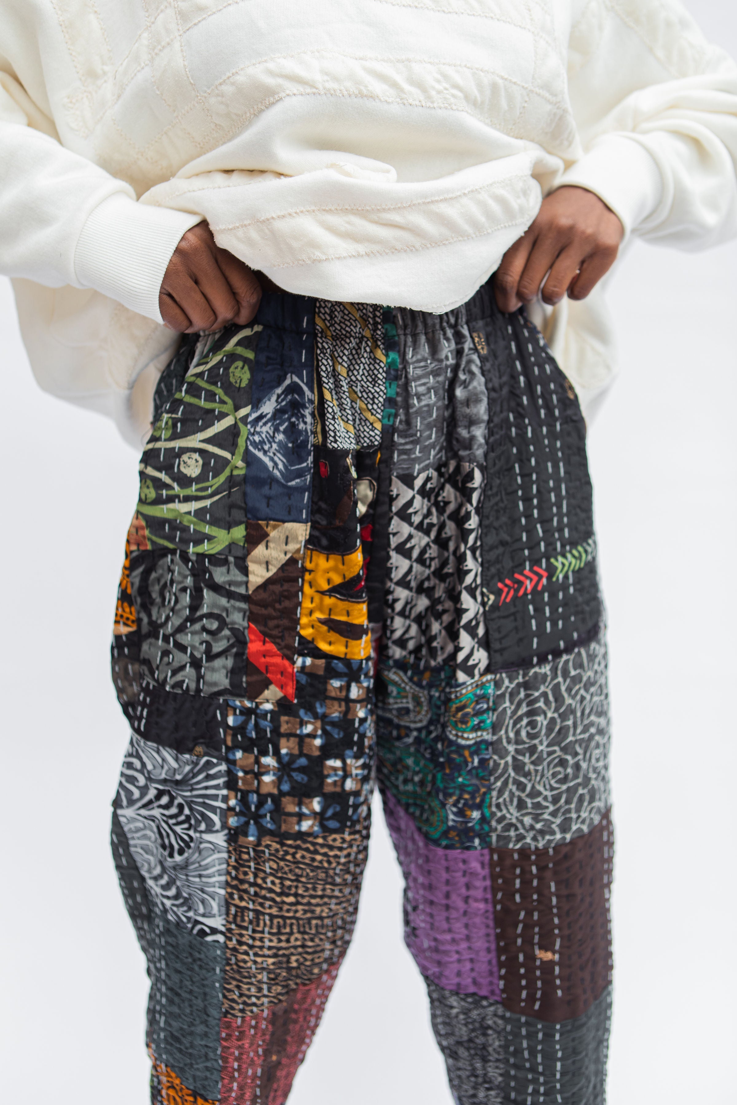 Pocket Pant, Cream Kantha