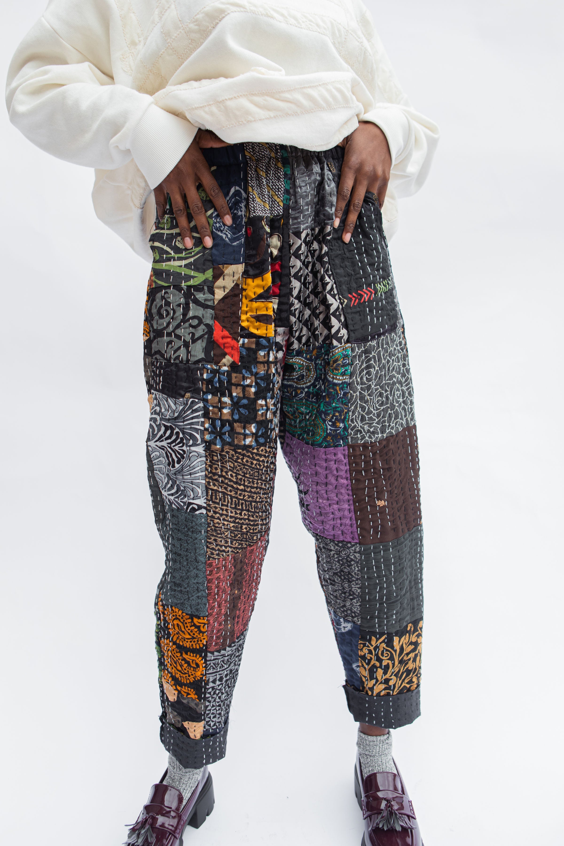 Pocket Pant, Cream Kantha