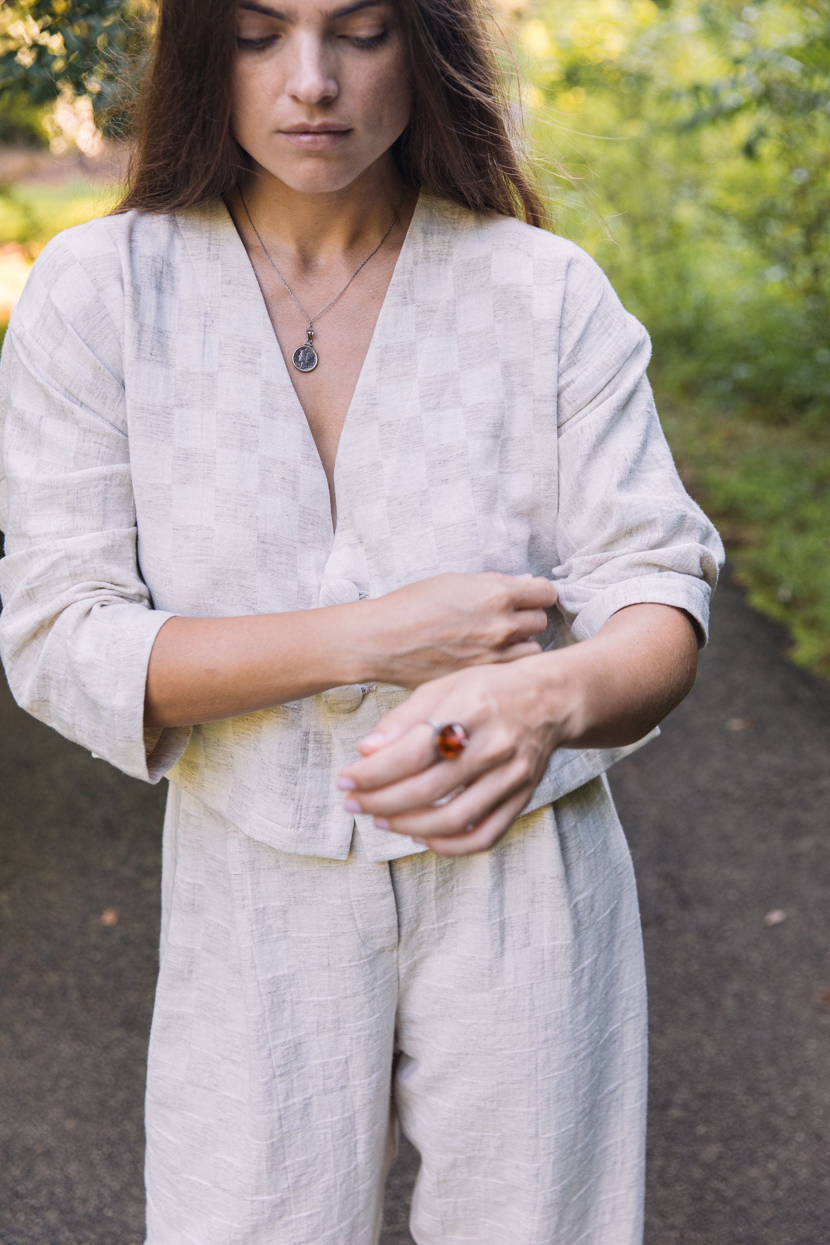 Artisan Handwoven Hemp Jacquard Vented Crop Blazer