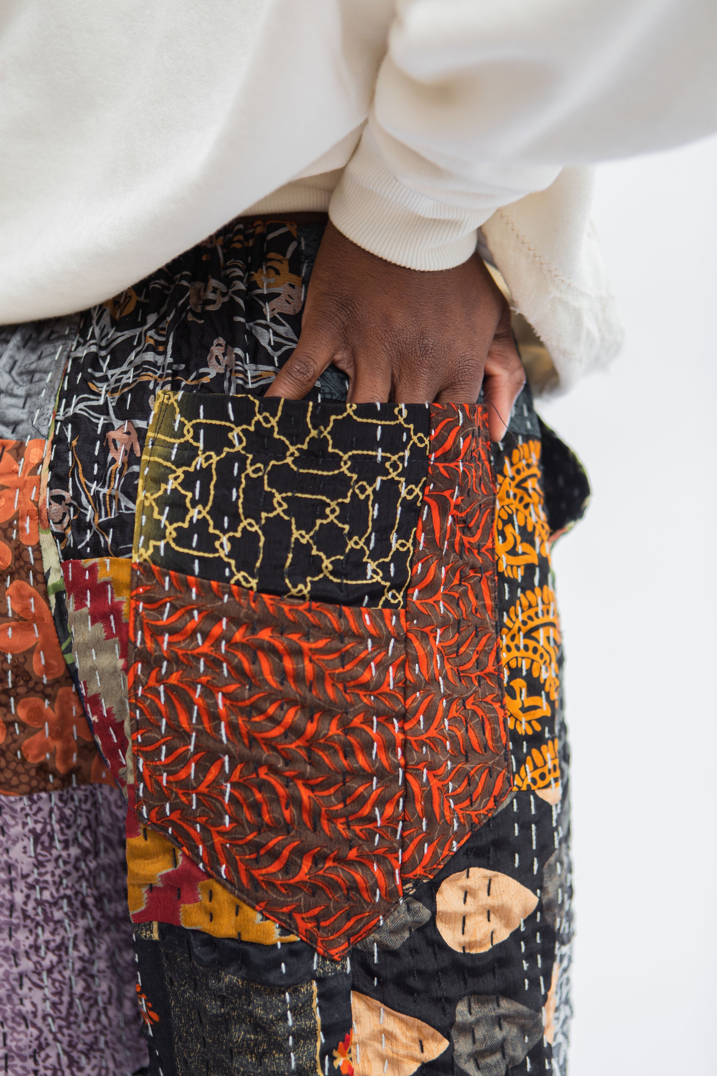 Pocket Pant, Cream Kantha