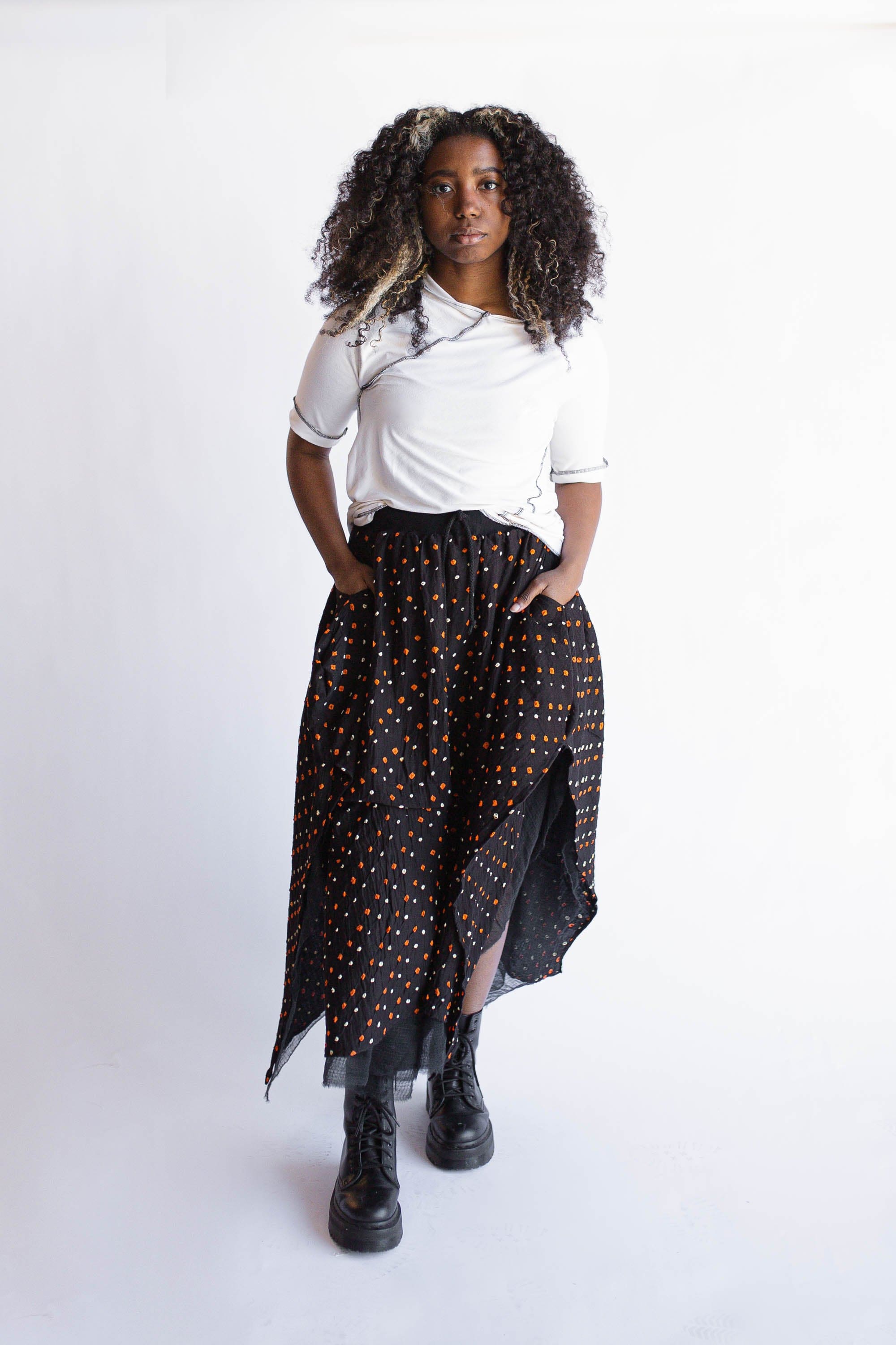 Bandhani Handkerchief Skirt, Black