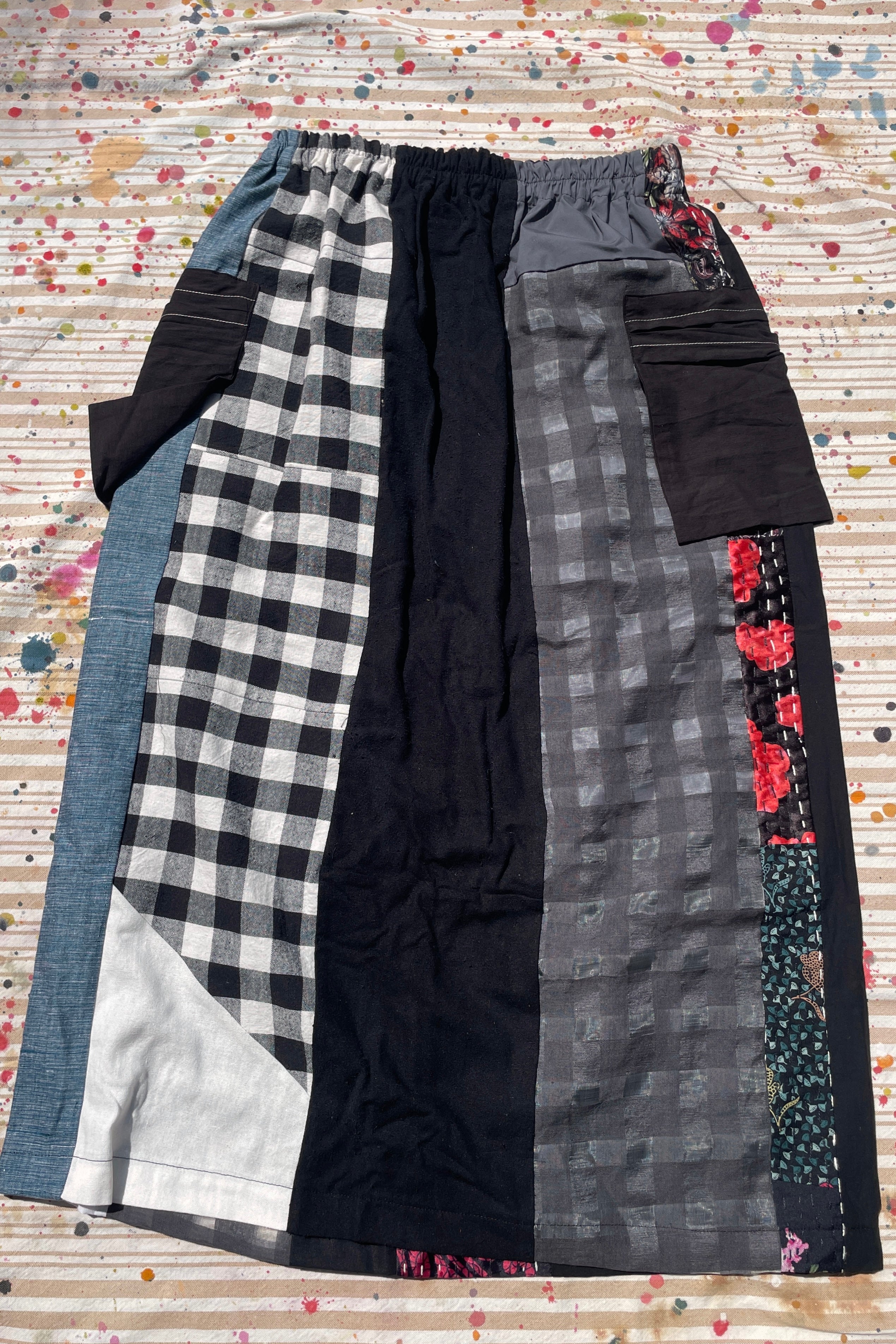 Hand-Pieced Zero-Waste Utility Cargo Midi Skirt