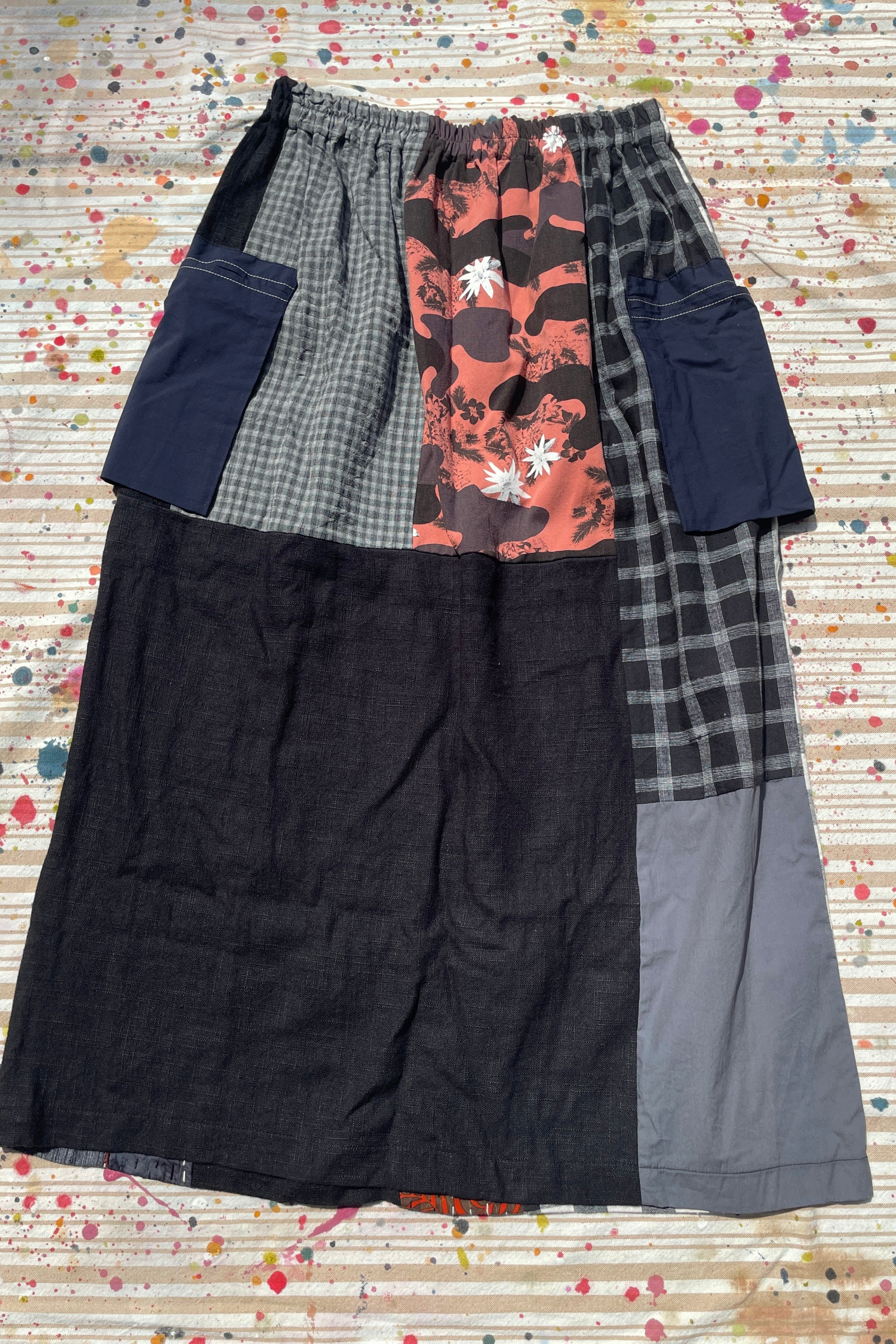 Hand-Pieced Zero-Waste Utility Cargo Midi Skirt