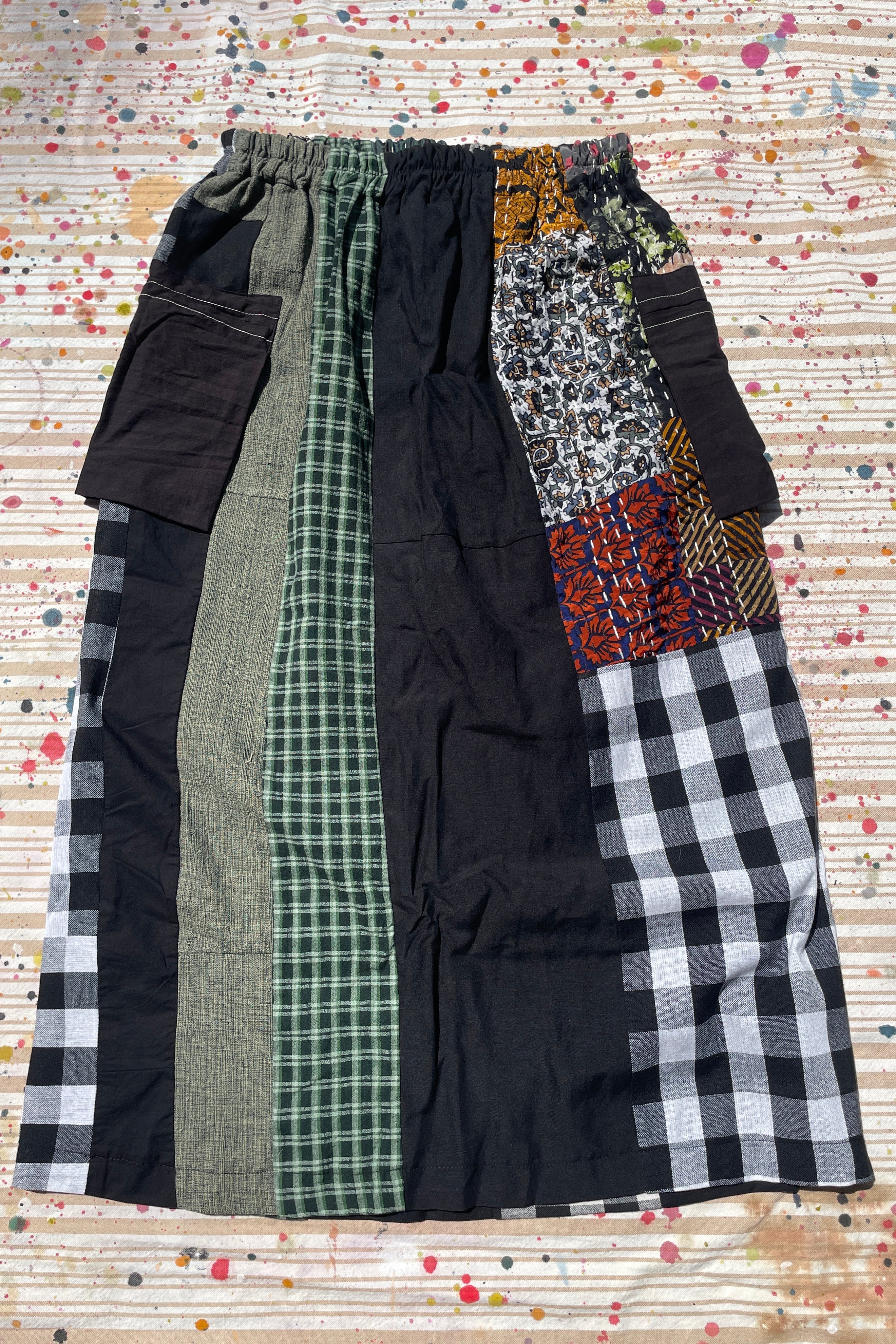 Hand-Pieced Zero-Waste Utility Cargo Midi Skirt