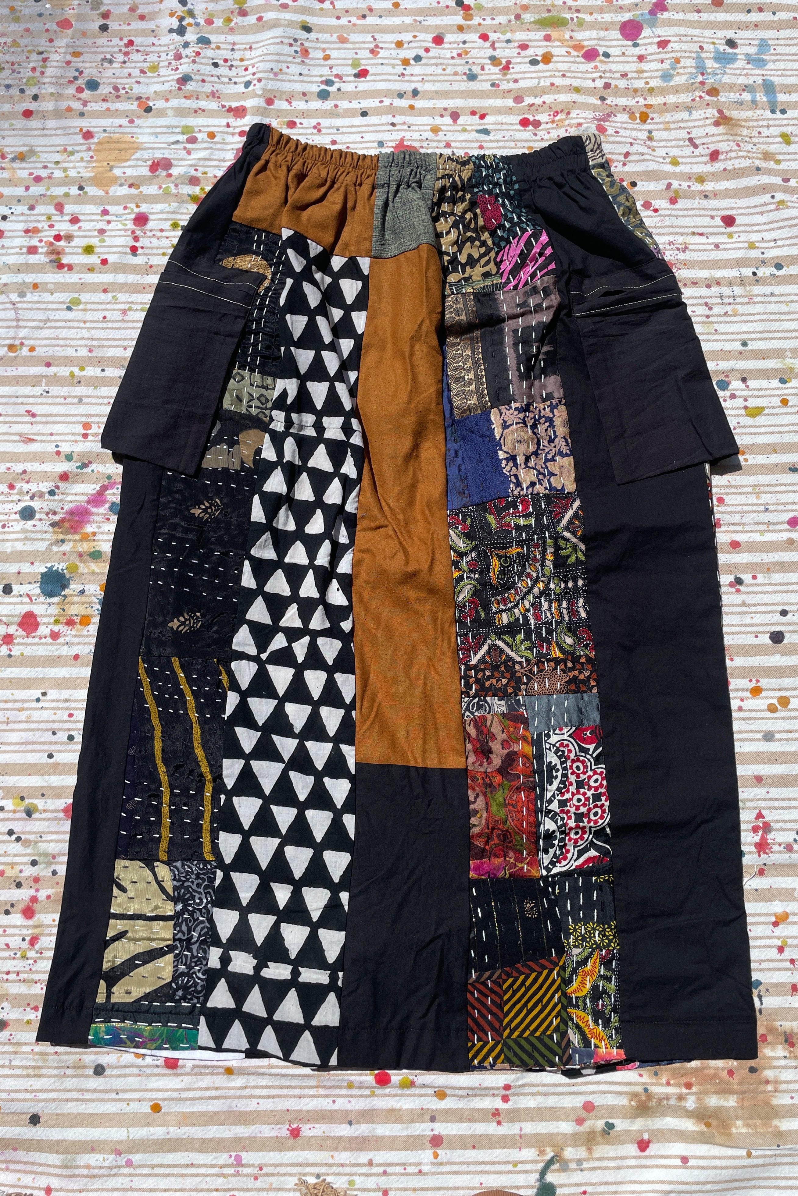 Hand-Pieced Zero-Waste Utility Cargo Midi Skirt