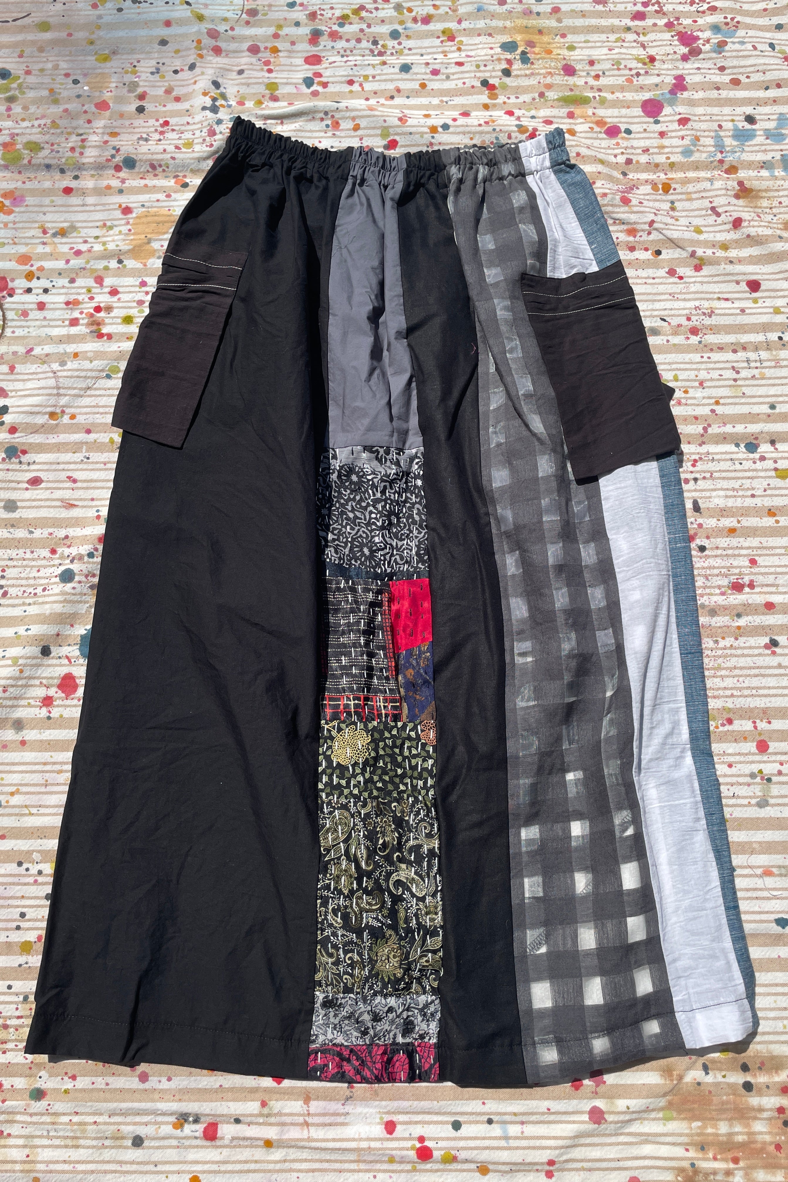 Hand-Pieced Zero-Waste Utility Cargo Midi Skirt