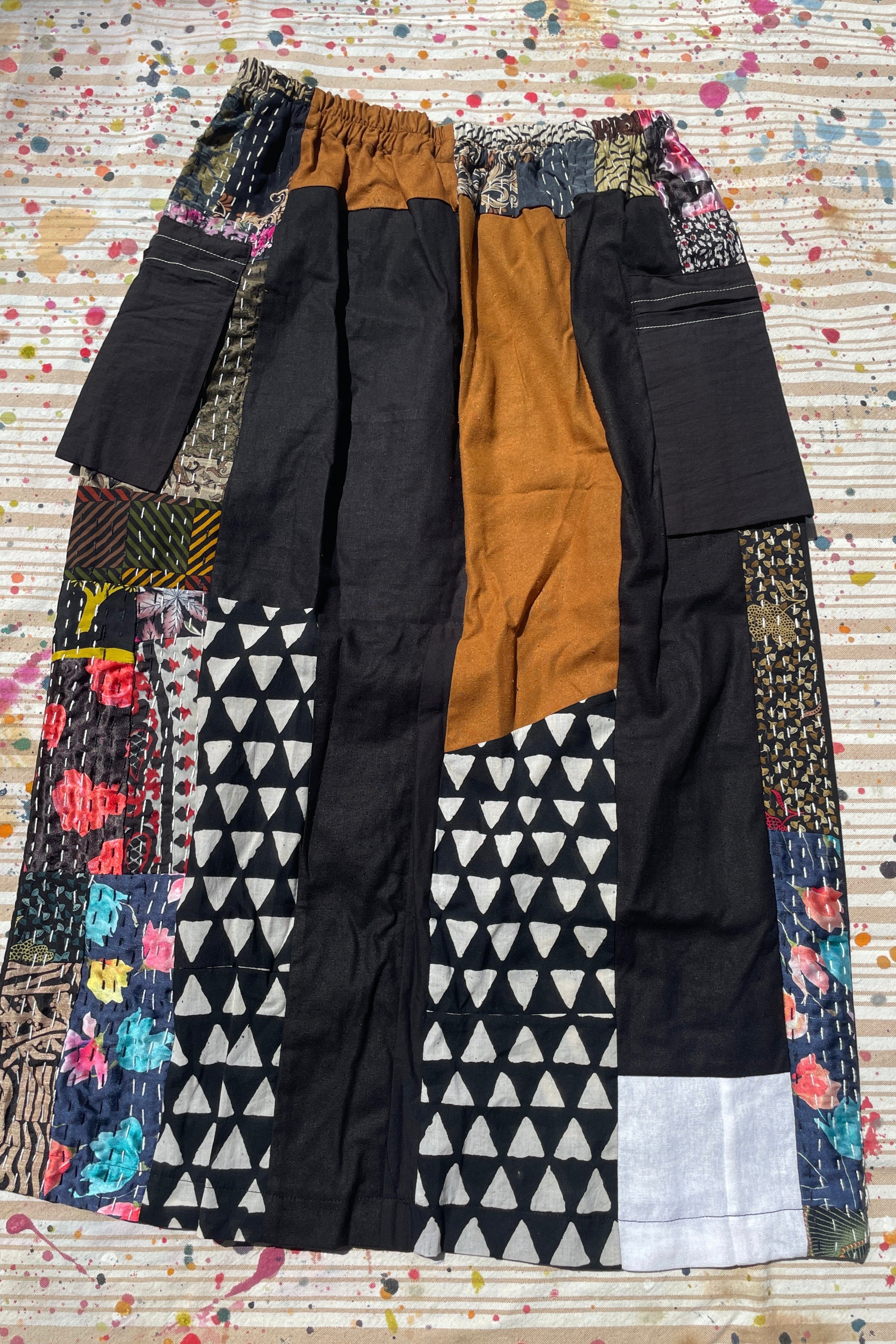 Hand-Pieced Zero-Waste Utility Cargo Midi Skirt