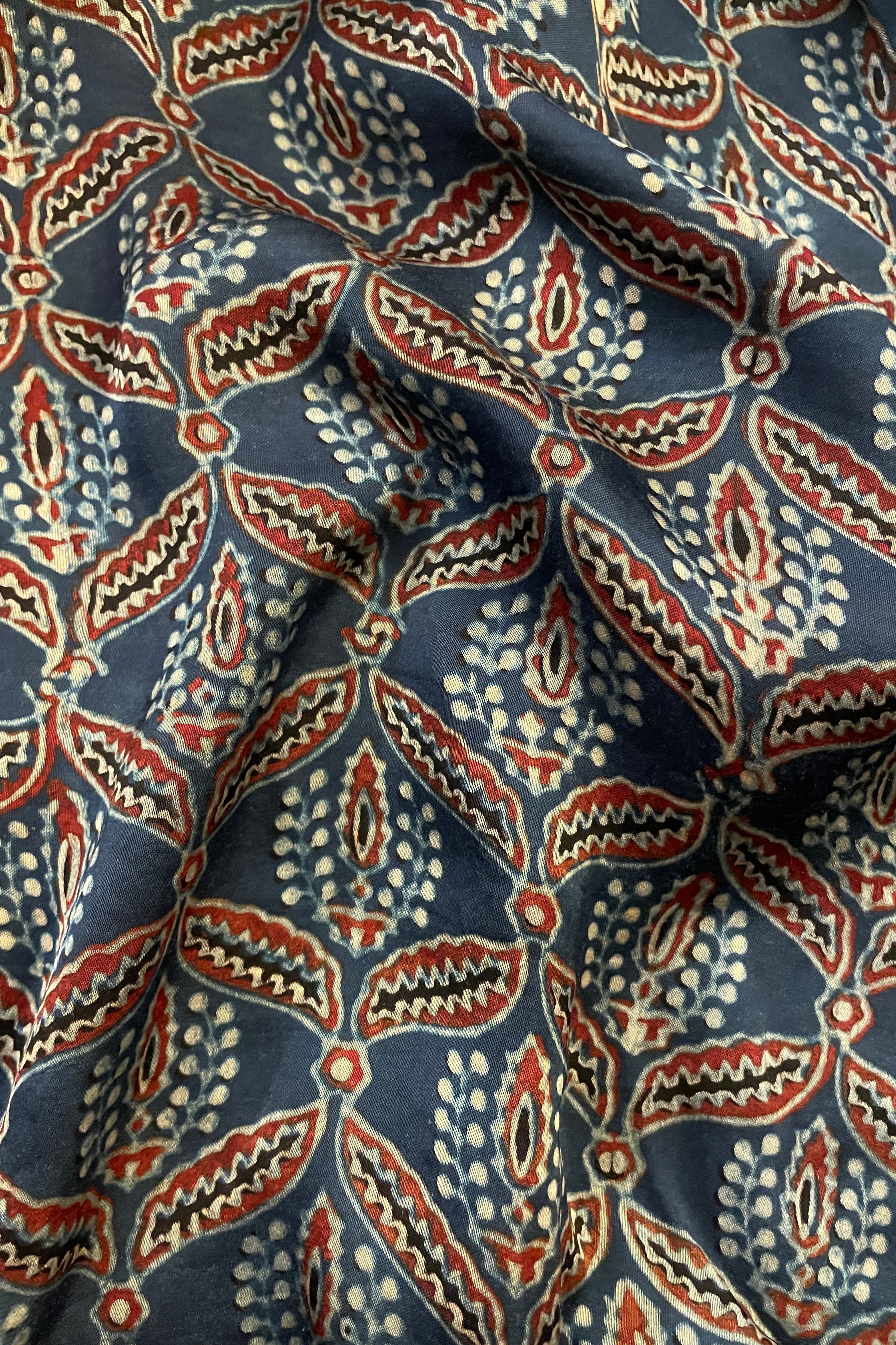 Block-Print Modal & Silk Crinkle Crop Blouse