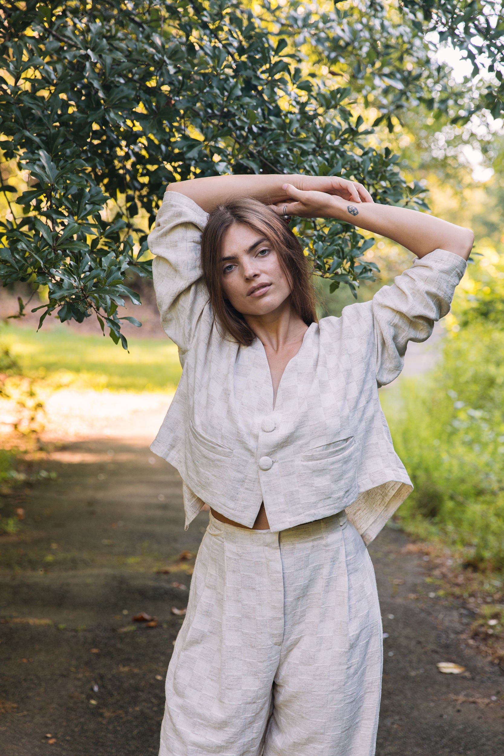 Artisan Handwoven Hemp Jacquard Vented Crop Blazer