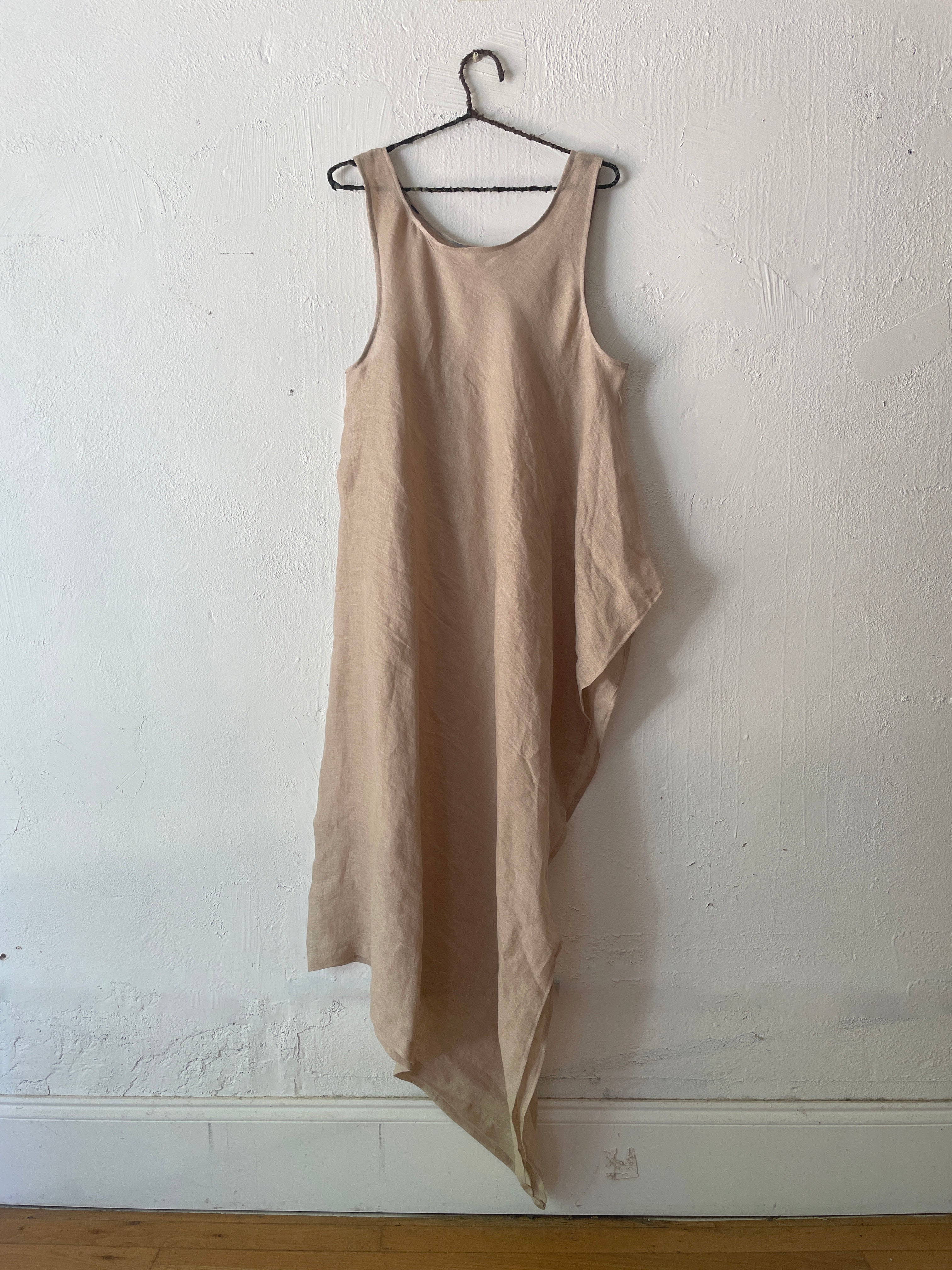 Long Asymmetrical Tank Natural Linen