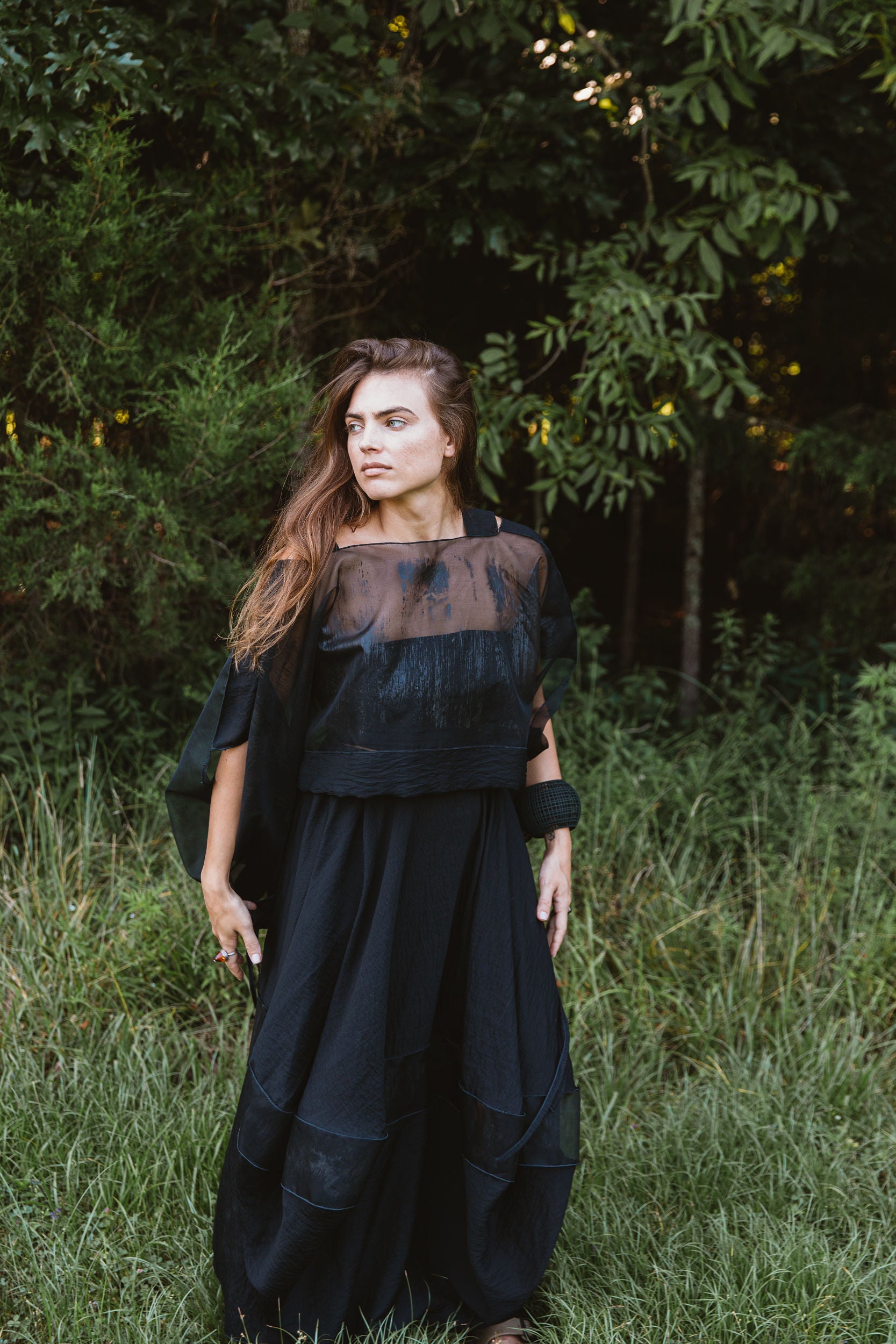 Hand-Painted Silk Organza Midnight Topper