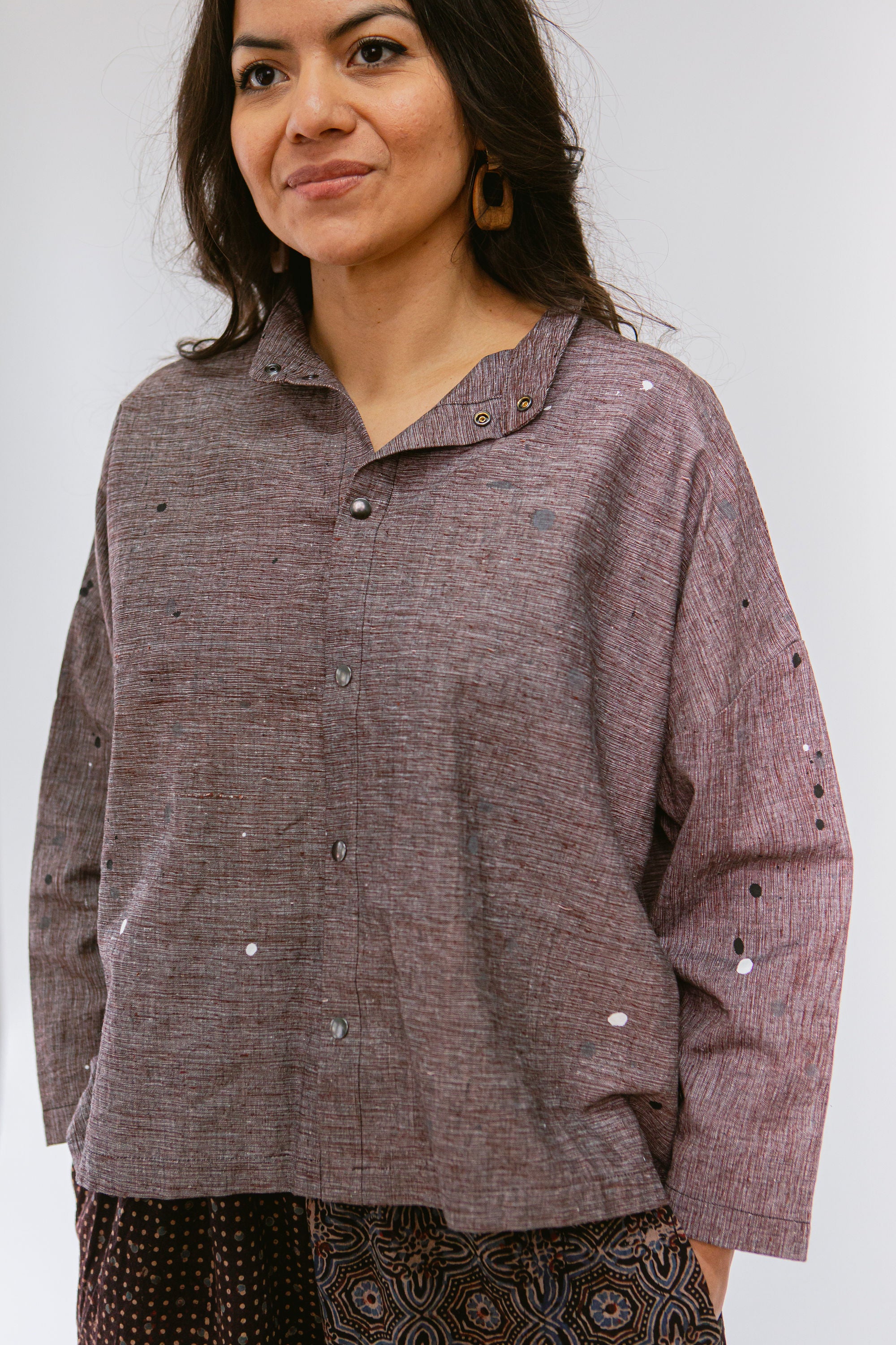 Quarter Crop Shirt, Plum Chambray