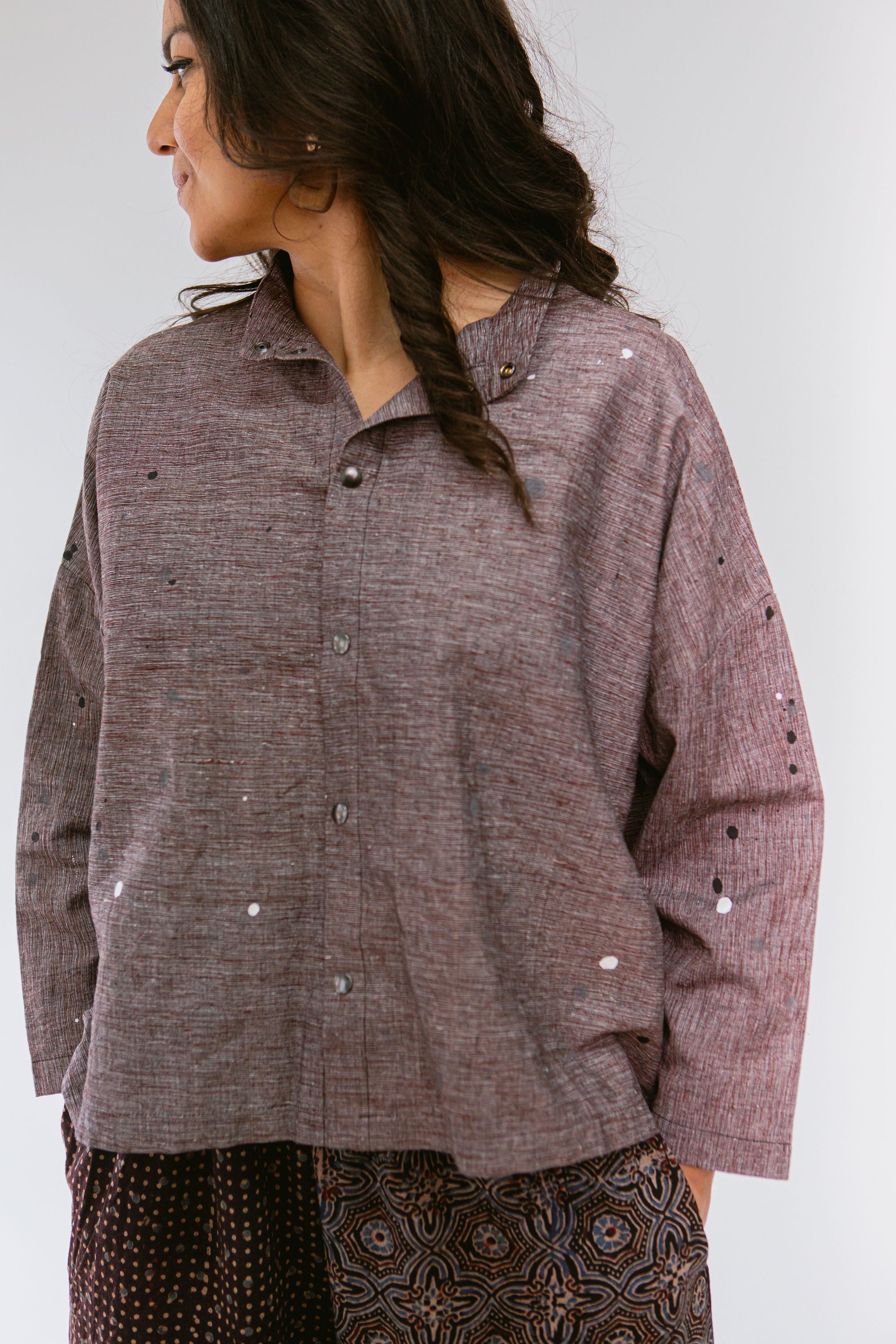 Quarter Crop Shirt, Plum Chambray