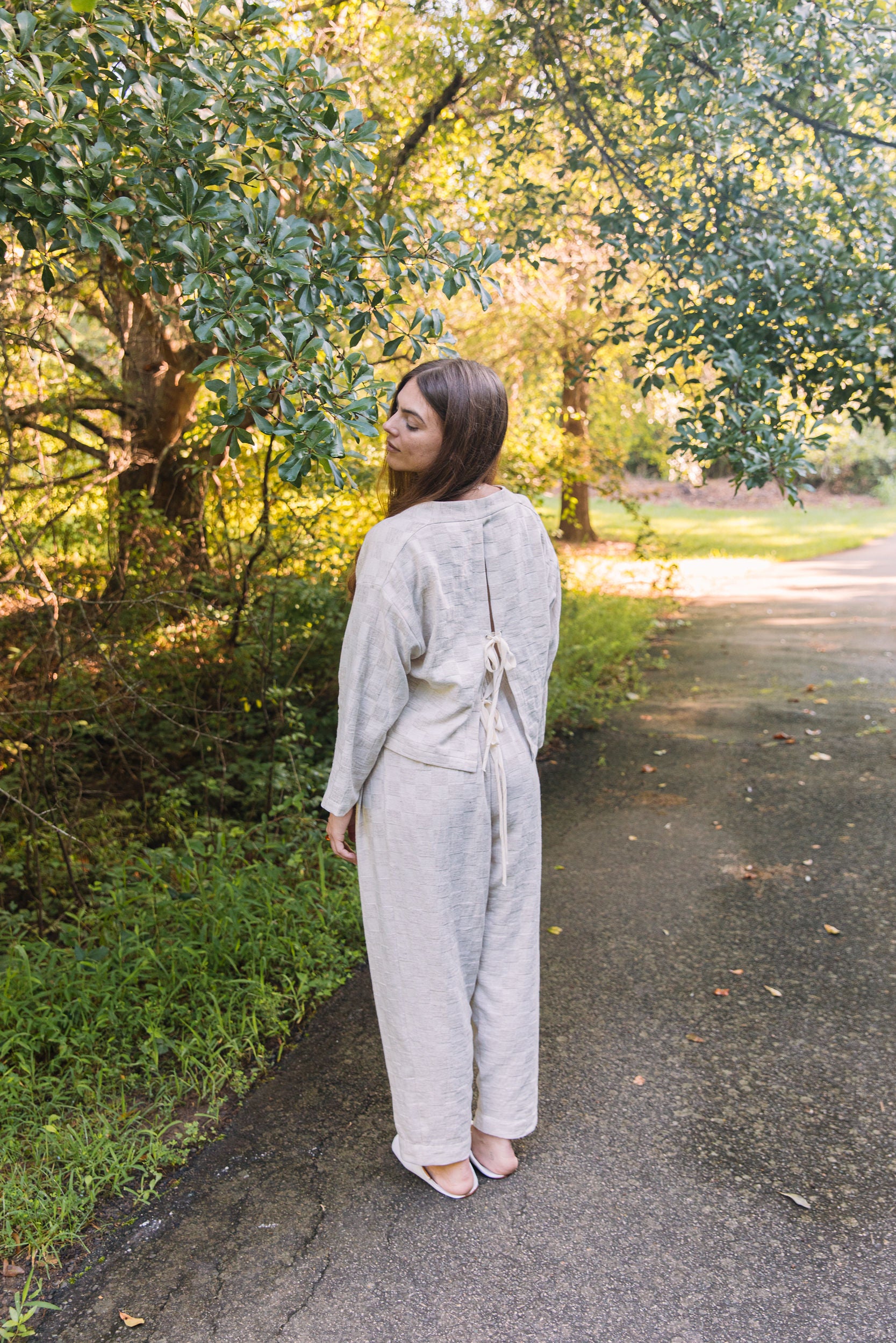 Artisan Handwoven Hemp Jacquard Tapered Pleated Pant | Megan-Ilene