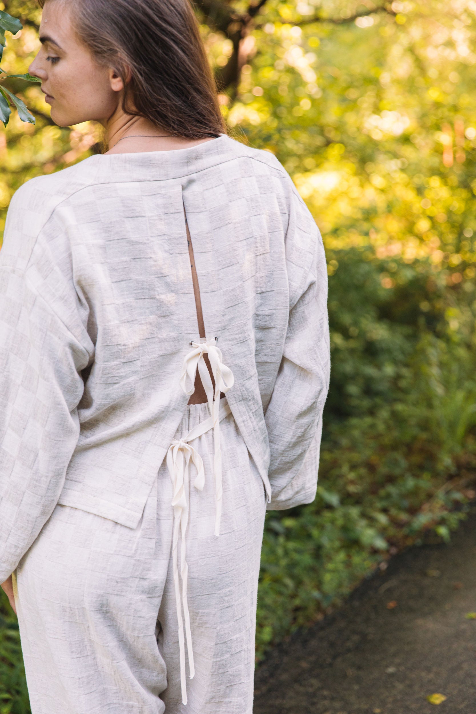 Artisan Handwoven Hemp Jacquard Tapered Pleated Pant | Megan-Ilene