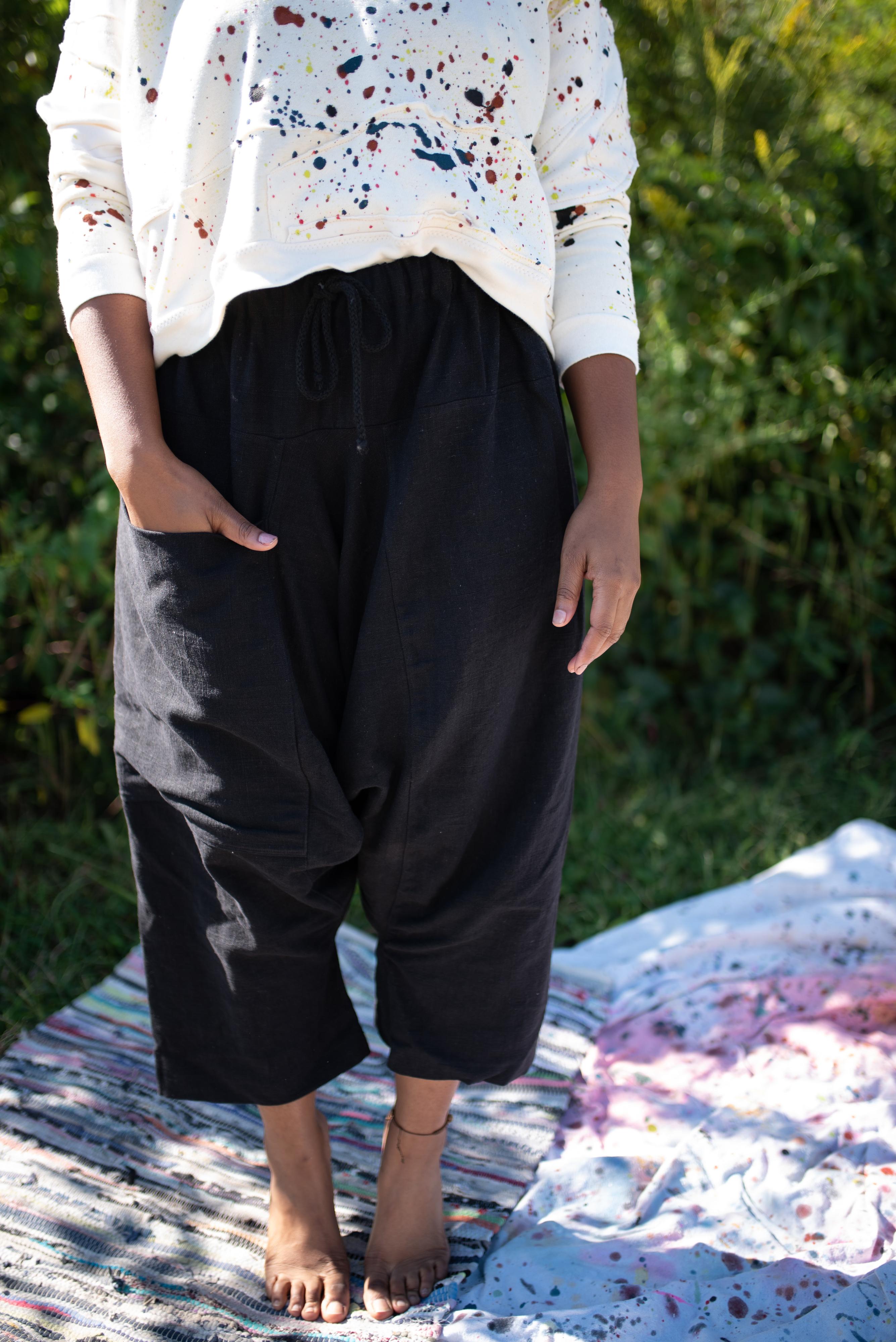 Puzzle Pant, Black Silk/Linen, Custom